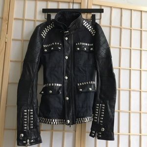 Studs Diesel Black Gold mid length leather jacket